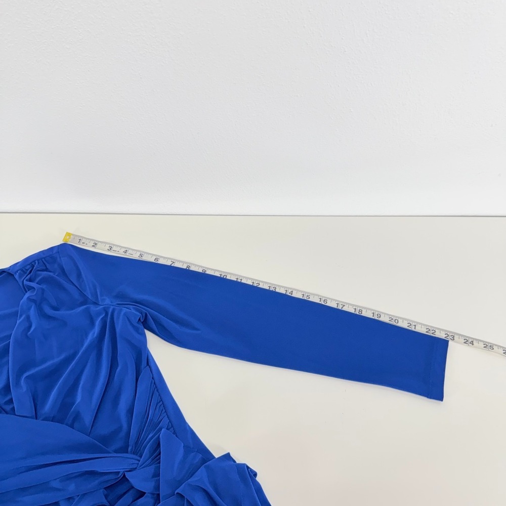 Lauren Ralph Lauren Ruched Faux Wrap Royal Cobalt Blue Midi Party Dress 6 - Picture 5 of 8